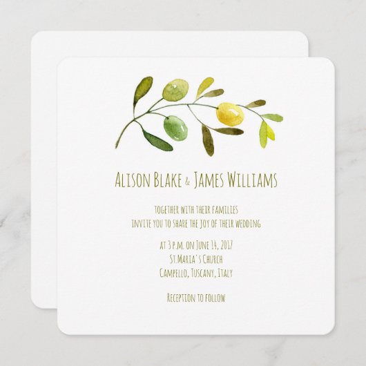 Olive Branch waterverf bruiloft uitnodigingskaart Kaart (Voorkant / Achterkant)