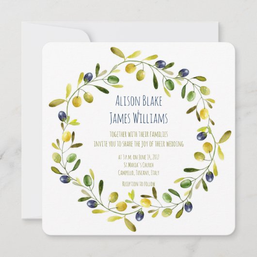 Olive Branch waterverf bruiloft uitnodigingskaart Kaart (Voorkant)