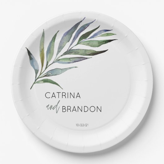 Olive Branch Waterverf Personalized Wedding Papieren Bordje (Voorkant)