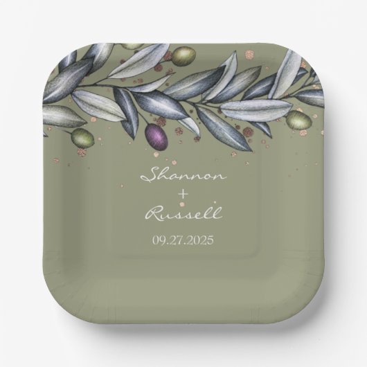 Olive Branch Wedding 7-inch Bord (Voorkant)
