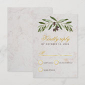 Olive Branch Wedding Elegant Script Faux Gold Foil RSVP Kaartje (Voorkant / Achterkant)