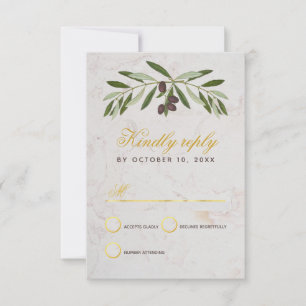 Olive Branch Wedding Elegant Script Faux Gold Foil RSVP Kaartje