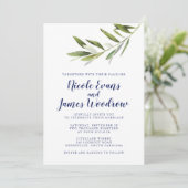 Olive Branch Wedding Invitation for Navy Kaart (Staand voorkant)