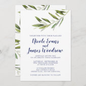 Olive Branch Wedding Invitation for Navy Kaart (Voorkant / Achterkant)