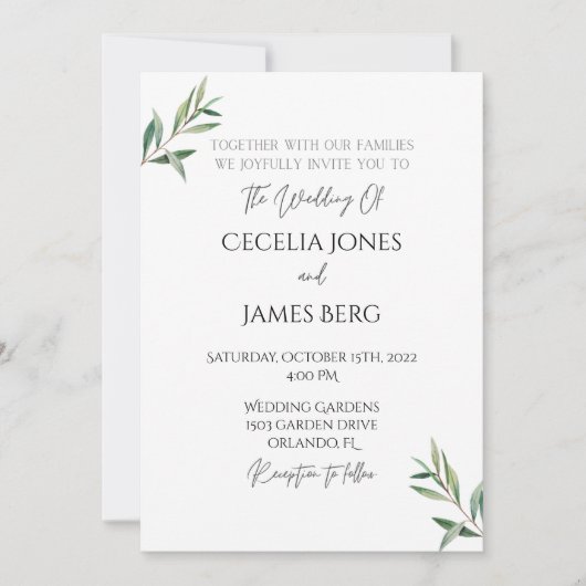 Olive Branch Wedding Invitation Kaart (Voorkant)