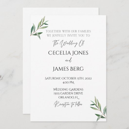 Olive Branch Wedding Invitation Kaart (Voorkant / Achterkant)