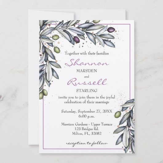 Olive Branch Wedding Invitation Kaart (Voorkant)