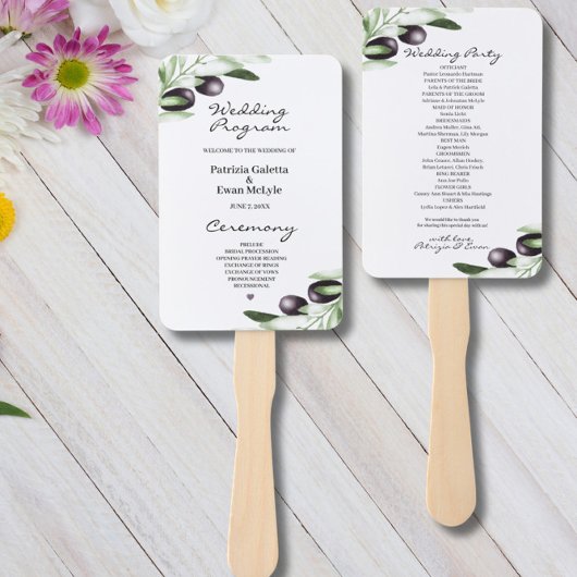 Olive Branch Wedding-programma Ventilatoren Handwaaier