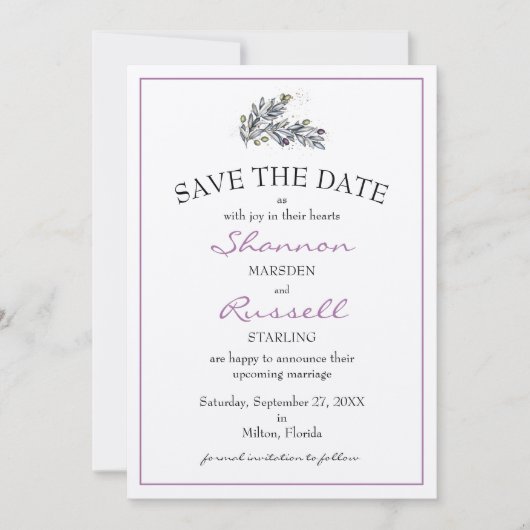 Olive Branch Wedding Save the Date Kaart (Voorkant)
