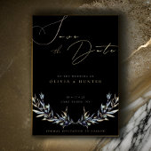 Olive Branch Wedding Save the Date Zwart en Goud Folie Uitnodiging