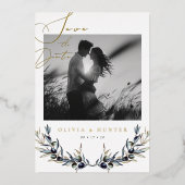 Olive Branch Wedding Save the Date Zwart-wit Folie Uitnodiging (Voorkant)