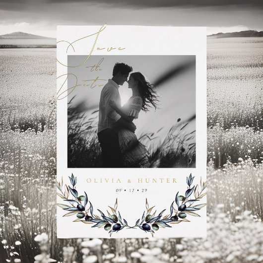 Olive Branch Wedding Save the Date Zwart-wit Folie Uitnodiging