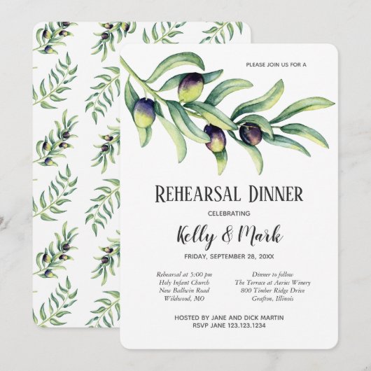 Olive Branch wijnmakerij repetitie diner Kaart (Voorkant / Achterkant)