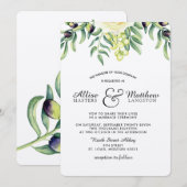 Olive Branch Witte Roos Huwelijksuitnodiging Kaart (Voorkant / Achterkant)