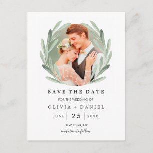 Olive Branch Wreath Classy Wedding Save the Date Aankondigingskaart