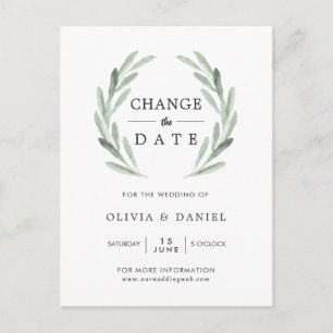 Olive Branch Wreath Wedding verander de datum Briefkaart