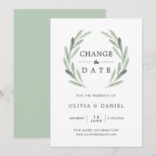 Olive Branch Wreator Change the Date Wedding Kaart