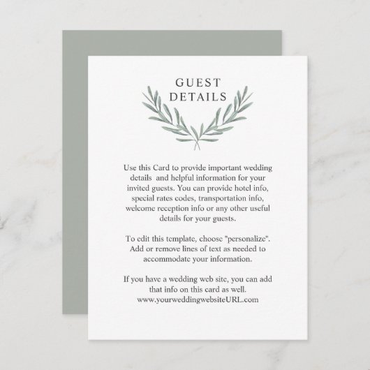 Olive Branches Laurel Wreath Gastengegevens Informatiekaartje (Voorkant / Achterkant)