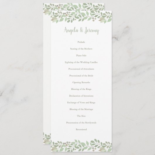 Olive Branches LOVE Collectie Programma Programmakaart (Voorkant / Achterkant)