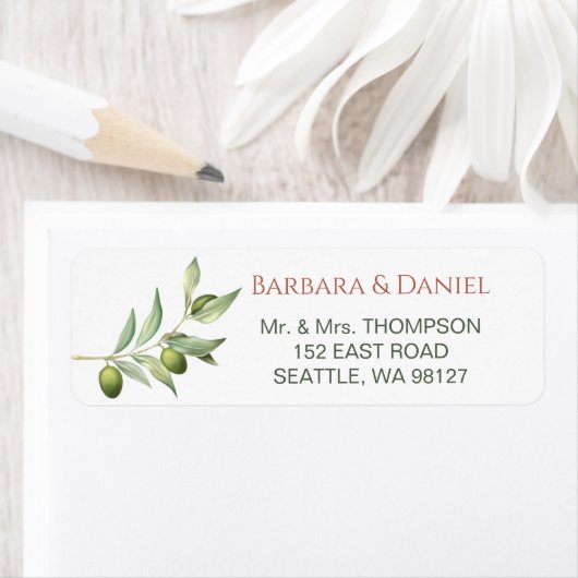 Olive Branches Waterverf Rustic Wedding Address Etiket (Insitu)
