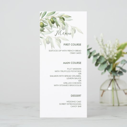 Olive Branches Waterverf Rustic Wedding Menu (Staand voorkant)