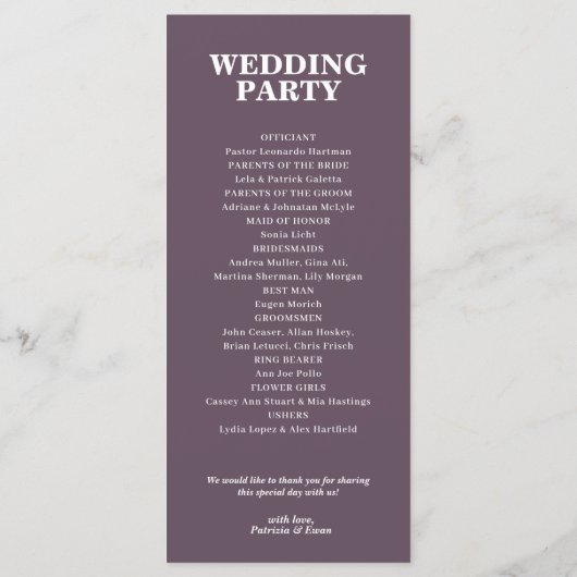 Olive Brown Wedding Flat Programmakaart (Achterkant)