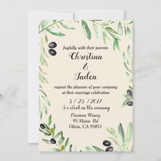 Olive bruiloft kaart (Voorkant)