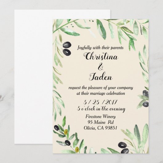 Olive bruiloft kaart (Voorkant / Achterkant)