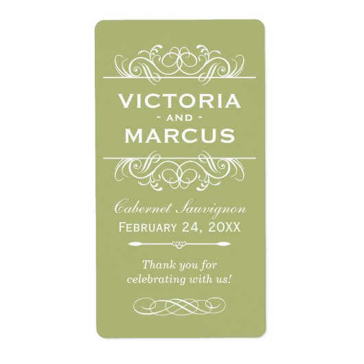 Olive bruiloft wijn fles Monogram Favor Labels (Voorkant)