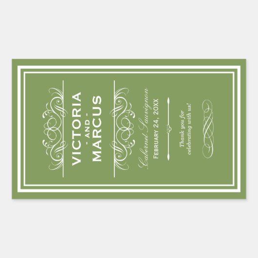 Olive bruiloft wijn fles Monogram Favor Labels (Voorkant)