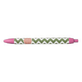 Olive Chevron met Coral Personalized Name Zwarte Inkt Pen (Voorkant)