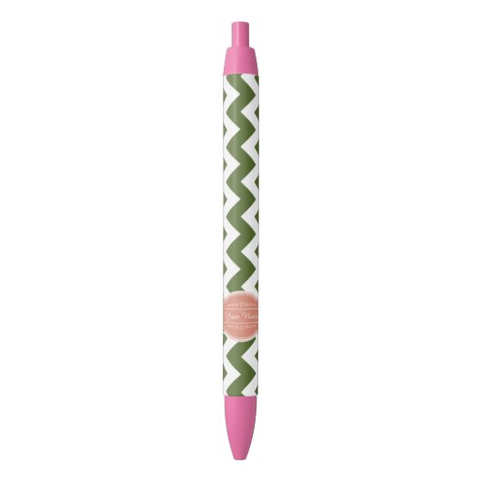 Olive Chevron met Coral Personalized Name Zwarte Inkt Pen (Voorkant Verticaal)