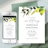 Olive Citroen Bruiloft Elegante Waterverf Botanisc Kaart