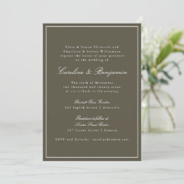 Olive Classic Border Script Elegant Wedding RSVP Kaart