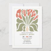 Olive & Coral Clay Abstract Floral Boho Wedding Kaart (Voorkant)