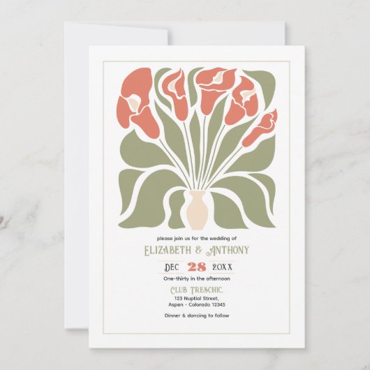 Olive & Coral Clay Abstract Floral Boho Wedding Kaart (Voorkant)