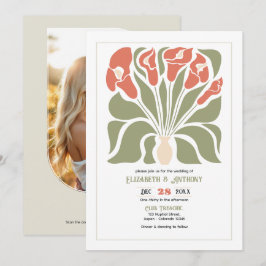 Olive & Coral Clay Abstract Floral Boho Wedding Kaart