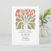 Olive & Coral Klei Abstract Bloem Boho Bruiloft Kaart (Staand voorkant)