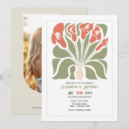 Olive & Coral Klei Abstract Bloem Boho Bruiloft Kaart