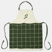 Olive Cream Grid Square Pattern Monogram Initiaal Schort (Voorkant)