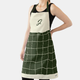 Olive Cream Grid Square Pattern Monogram Initiaal Schort