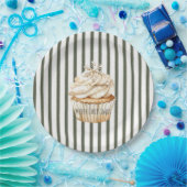 Olive Cream Stripes Snowflake Cupcake Christmas Papieren Bordje (Feest)