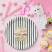 Olive Cream Stripes Snowflake Cupcake Christmas Papieren Bordje (Feest)