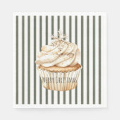Olive Cream Stripes Snowflake Cupcake Christmas Servet (Voorkant)