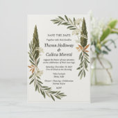 Olive & Cypress Botanische Elegante Save the Date Kaart (Staand voorkant)
