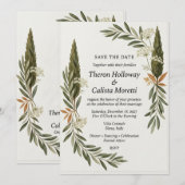 Olive & Cypress Botanische Elegante Save the Date Kaart (Voorkant / Achterkant)