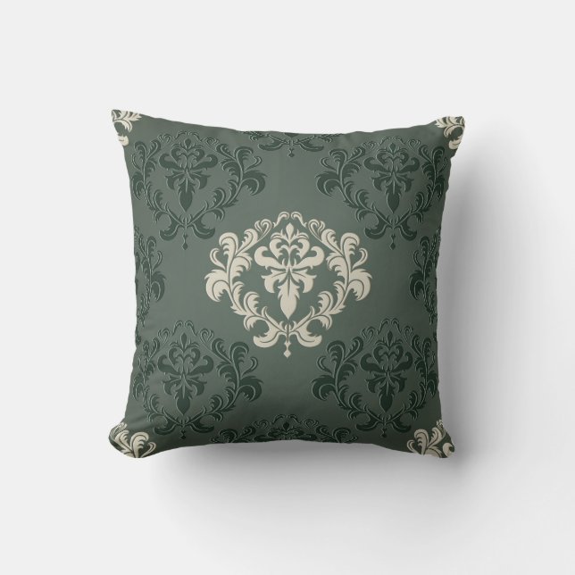 Olive Damask Designer decoratief kussen (Voorkant)