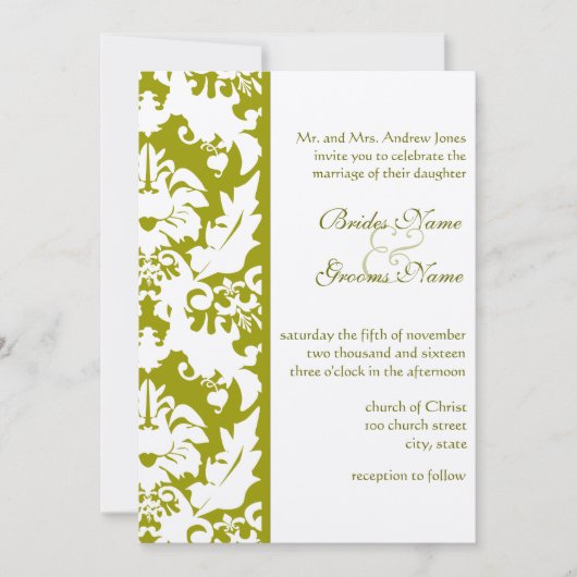 Olive Damask Wedding Invitations Kaart (Voorkant)