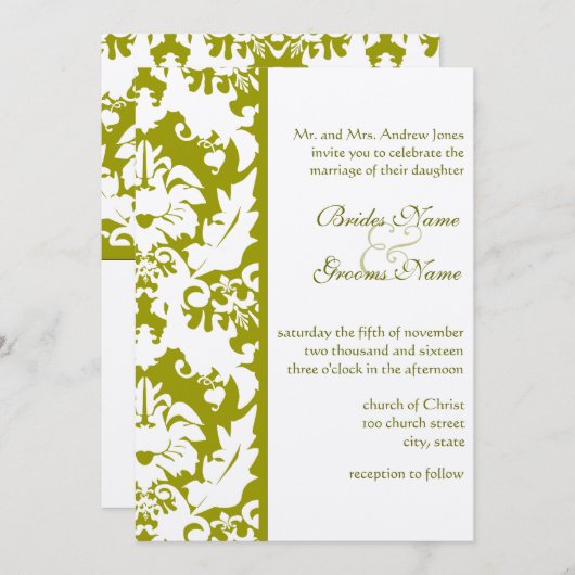 Olive Damask Wedding Invitations Kaart (Voorkant / Achterkant)