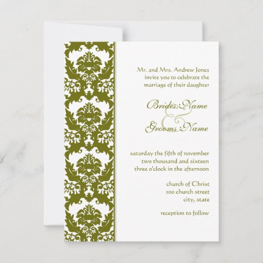 Olive Damask Wedding Invitations Kaart (Voorkant)